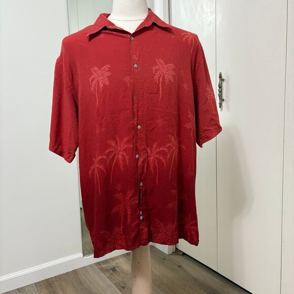 Pierre Cardin Men Red Hawaiian Palm Tree Button Down Short Sleeve  Shirt XL - Picture 1 of 5